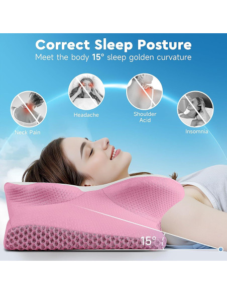 Almohada Cervical CushZone Espuma Viscoelástica Queen Rosa