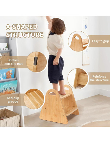 Escalera de Madera Oiehur 2 Pasos Antideslizante para Niños