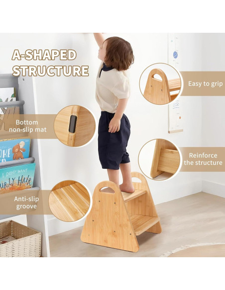 Escalera de Madera Oiehur 2 Pasos Antideslizante para Niños