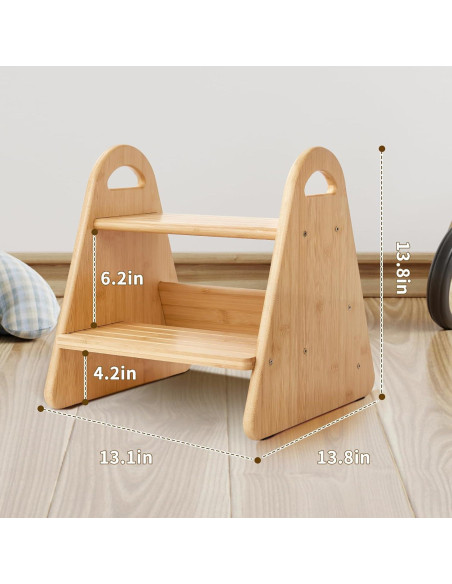 Escalera de Madera Oiehur 2 Pasos Antideslizante para Niños