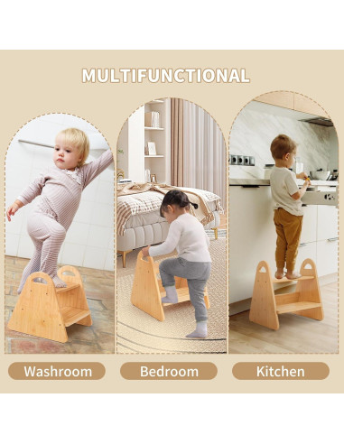 Escalera de Madera Oiehur 2 Pasos Antideslizante para Niños