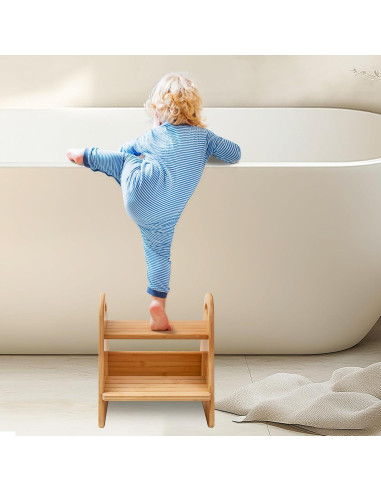 Escalera de Madera Oiehur 2 Pasos Antideslizante para Niños