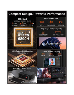 Mini PC Beelink SER5 MAX Ryzen 7 6800H 32GB RAM 1TB SSD 2
