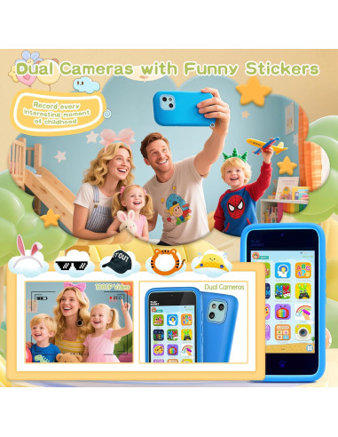 Teléfono de Juguete PAMOX Azul con Doble Cámara y 200 Juegos