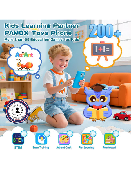 Teléfono de Juguete PAMOX Azul con Doble Cámara y 200 Juegos