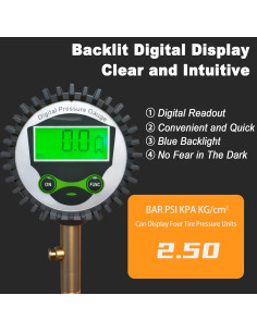 Medidor de Presión de Neumáticos Digital SUVCARMPING 250 PSI 2