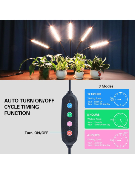 Lámpara de Crecimiento LED FECiDA 45W con Temporizador y Clip
