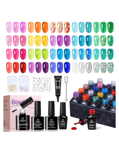 Kit de Esmalte de Uñas Gel Beetles 20 Colores Neón Brillantes