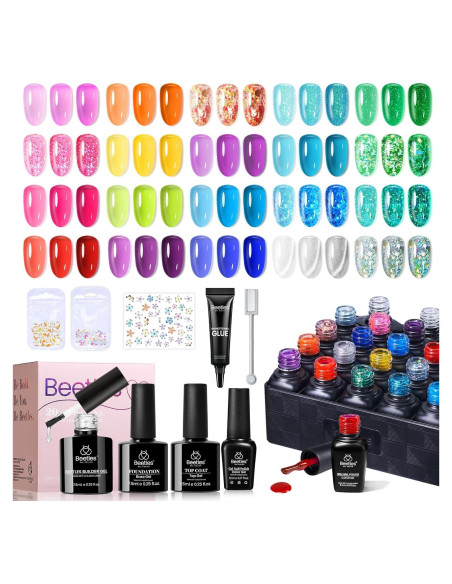 Kit de Esmalte de Uñas Gel Beetles 20 Colores Neón Brillantes