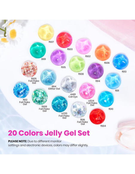 Kit de Esmalte de Uñas Gel Beetles 20 Colores Neón Brillantes