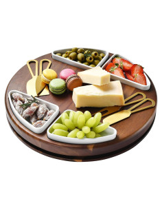 Tabla de Queso Shanik Lazy Susan 33 cm Acacia con 4 Cuencos