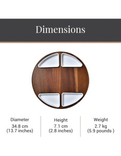 Tabla de Queso Shanik Lazy Susan 33 cm Acacia con 4 Cuencos 2