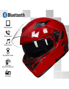 Casco de Motocicleta Bluetooth ILM 902BT Doble Visera Rojo Grande 2