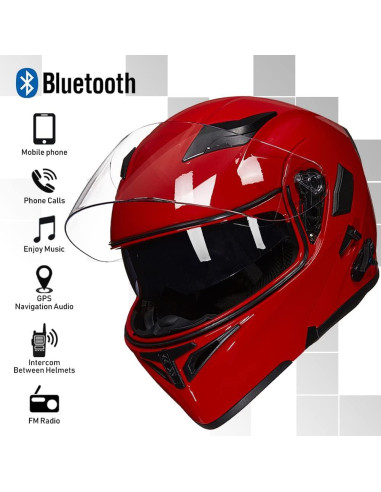 Casco de Motocicleta Bluetooth ILM 902BT Doble Visera Rojo Grande