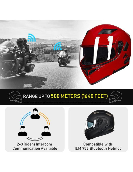 Casco de Motocicleta Bluetooth ILM 902BT Doble Visera Rojo Grande