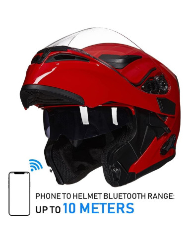Casco de Motocicleta Bluetooth ILM 902BT Doble Visera Rojo Grande