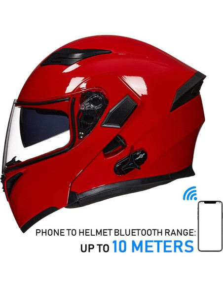 Casco de Motocicleta Bluetooth ILM 902BT Doble Visera Rojo Grande