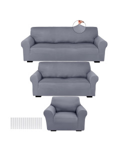 Juego de Fundas para Sofá Peryiter 3 Piezas Gris Claro