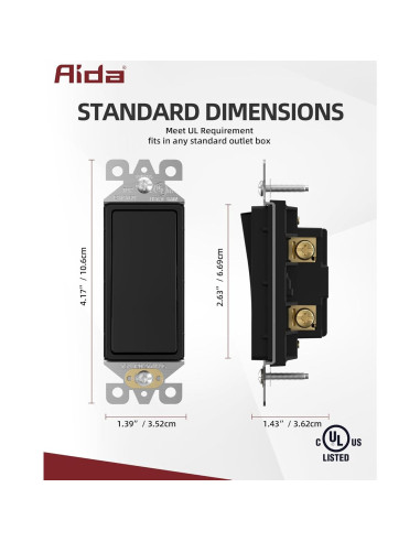 Interruptor de Pared AIDA Negro Mate Un Polo 15A 20 Unidades
