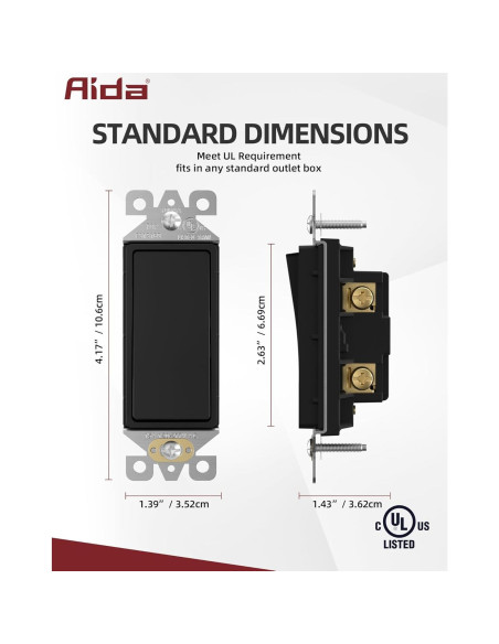 Interruptor de Pared AIDA Negro Mate Un Polo 15A 20 Unidades