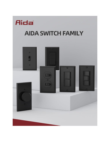 Interruptor de Pared AIDA Negro Mate Un Polo 15A 20 Unidades