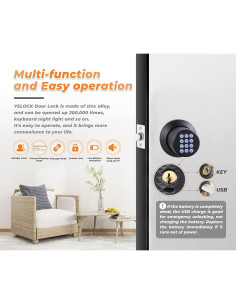 Cerradura de Pomo Electrónica Buoan YL-98 Negra con Teclado 2