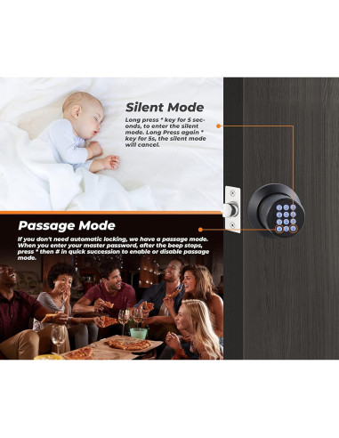 Cerradura de Pomo Electrónica Buoan YL-98 Negra con Teclado