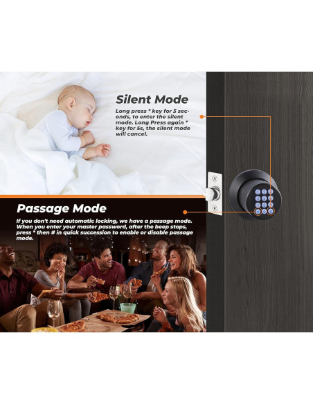 Cerradura de Pomo Electrónica Buoan YL-98 Negra con Teclado