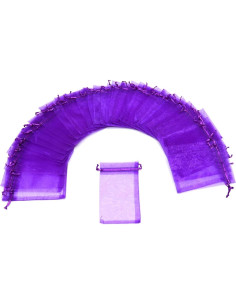 50 Bolsas de Organza Púrpura 13x18 cm con Cierre de Cuerda 2