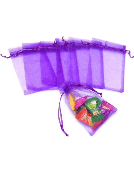 50 Bolsas de Organza Púrpura 13x18 cm con Cierre de Cuerda