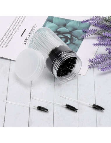 100 Cepillos de Pestañas Desechables Tbestmax con Contenedor