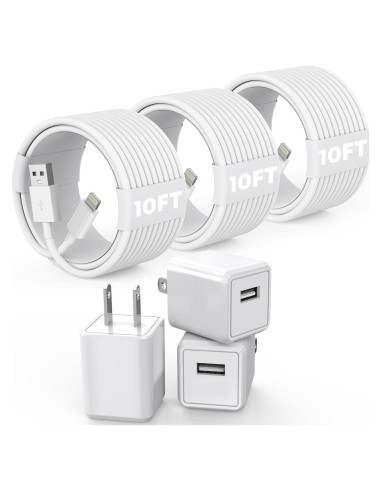 3 Pack Cargador iPhone 10FT MFi Apple USB Blanco
