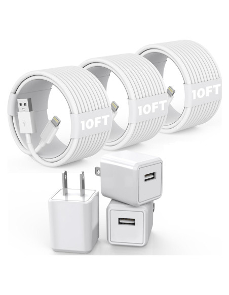 3 Pack Cargador iPhone 10FT MFi Apple USB Blanco