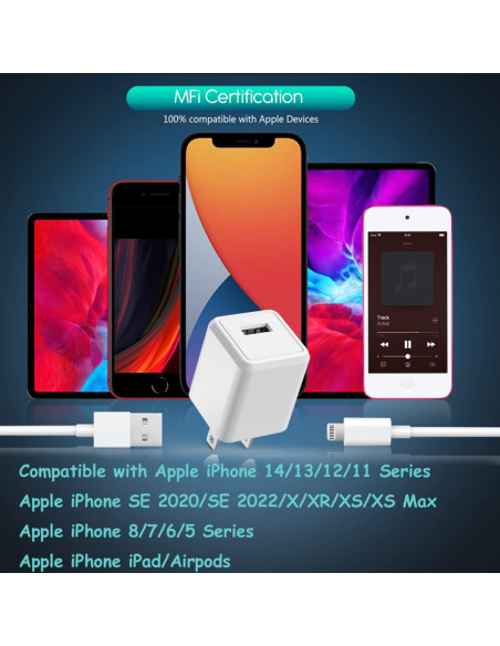 3 Pack Cargador iPhone 10FT MFi Apple USB Blanco