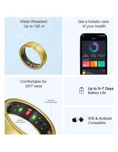Anillo Inteligente POBOVi OnePlus - Titanio Oro Tamaño 12