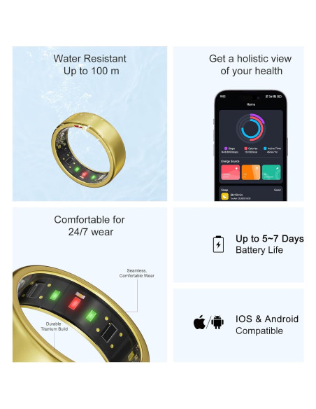 Anillo Inteligente POBOVi OnePlus - Titanio Oro Tamaño 12