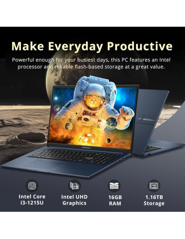 Laptop ASUS Vivobook 17.3" FHD, Intel i3-1215U, 16GB RAM, 1.16TB