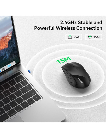 Ratón Inalámbrico TECKNET M002 4800 DPI Ergonómico Negro