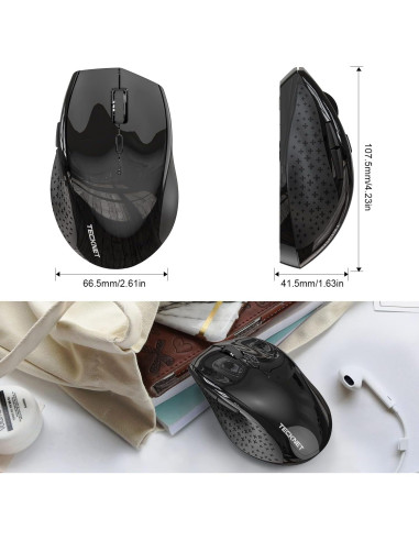 Ratón Inalámbrico TECKNET M002 4800 DPI Ergonómico Negro