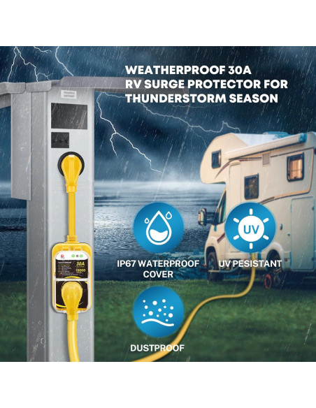 Protector de Sobretensión Kohree 30A 10000J para RV Amarillo