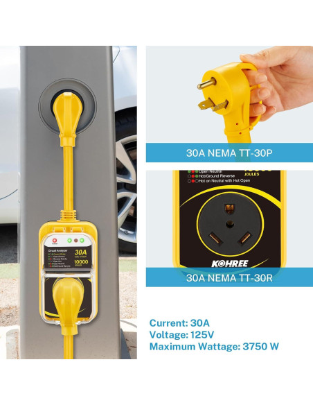 Protector de Sobretensión Kohree 30A 10000J para RV Amarillo