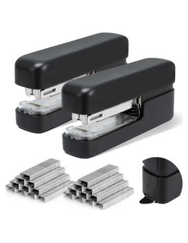 Grampadora Deli Negra con Removedor y 1660 Grapas - 2 Paquetes