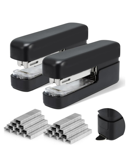 Grampadora Deli Negra con Removedor y 1660 Grapas - 2 Paquetes