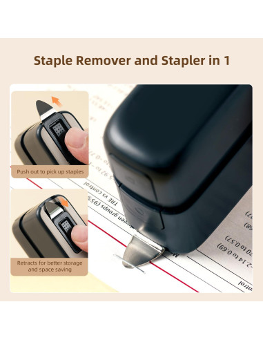 Grampadora Deli Negra con Removedor y 1660 Grapas - 2 Paquetes