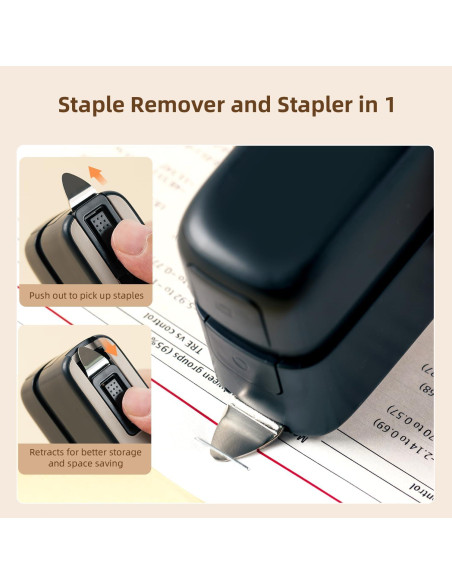 Grampadora Deli Negra con Removedor y 1660 Grapas - 2 Paquetes