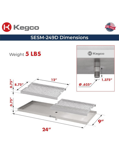 Bandeja de Goteo Kegco SESM-249D 61x23 cm Acero Inoxidable