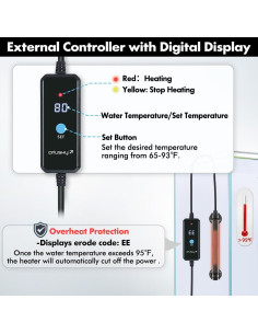 Calentador de Acuario Orlushy 25W Ajustable con Controlador Digital 2