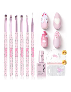 Juego de Pinceles para Uñas Beetles con Gel Rosa 8ml - 6 Pcs