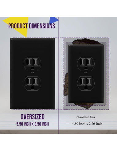 Placa de Pared Doble Jumbo ENERLITES 13.97x8.89cm Negro 5 Pzas