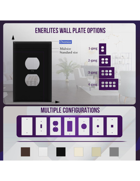 Placa de Pared Doble Jumbo ENERLITES 13.97x8.89cm Negro 5 Pzas